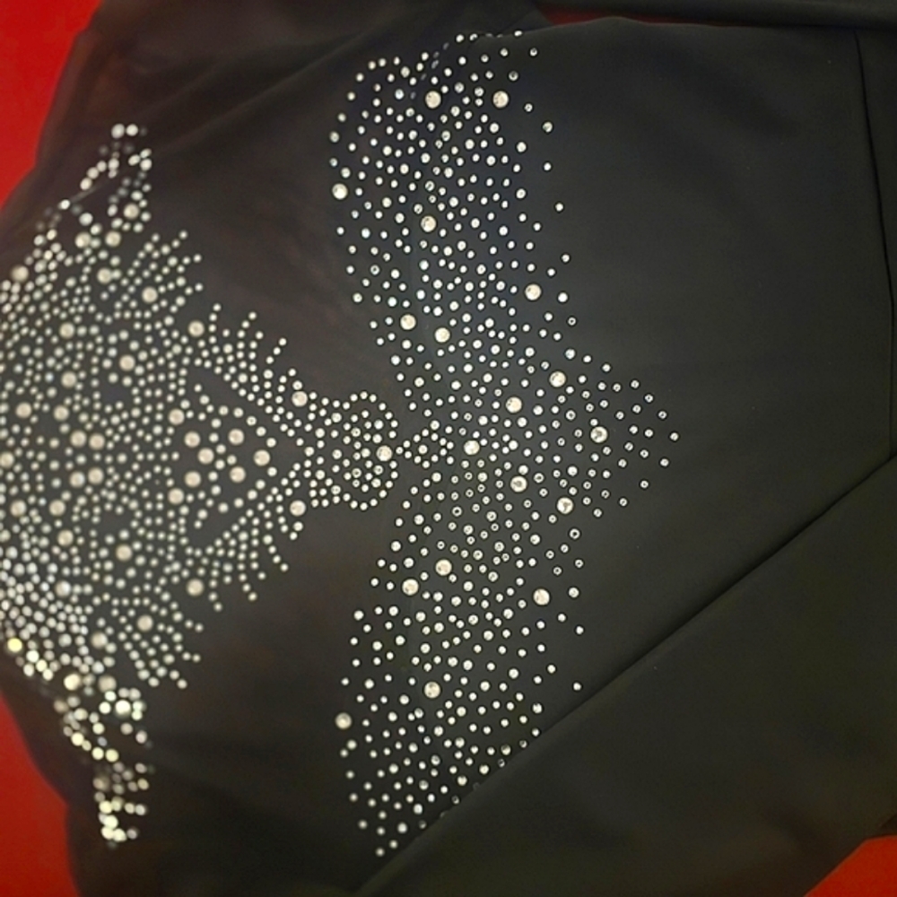 Black Mini Dress with Rhinestone Bow Design